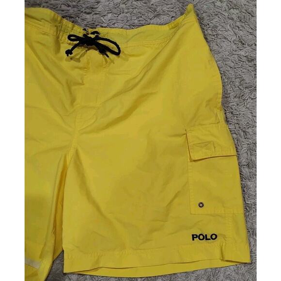 VTG Polo Sport Mens Yellow Spell Out Board Shorts Swim Trunks Coastal Casual- XL - Picture 2 of 8